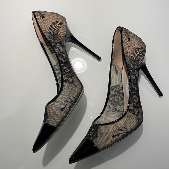 JIMMY CHOO lace and patent leather tip in black size EU 38.5 - Picture 8 of 14